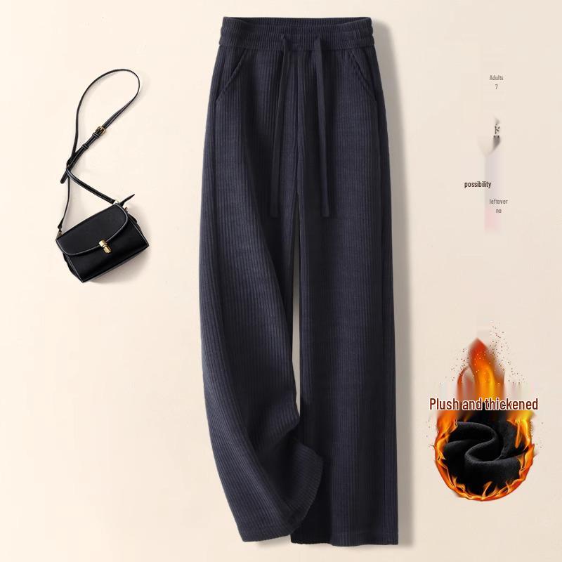 

2024 Фиолетовые вельветовые брюки с высокой посадкой и широкими штанинами на флисовой подкладке для женщин - Осень/Зима 27/M for 95-105 kg