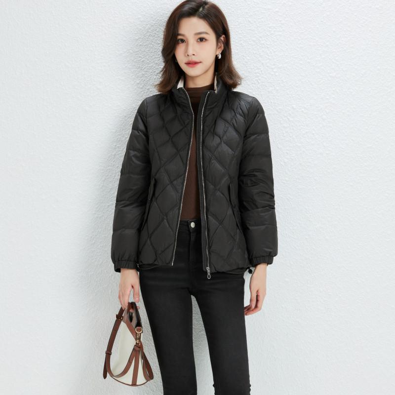 

Autumn and winter new down jacket women s light and thin stand-up collar white duck down fashion and thin short coat S чёрный