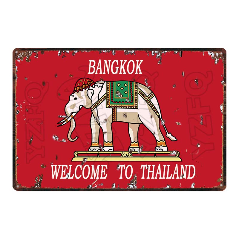 Thailand Tarvel City Tin Sign Bangkok Plaque Metal Vintage Elephant  Retro Plate For Wall Poster Bar  Art Home Decor  DU-5851A
