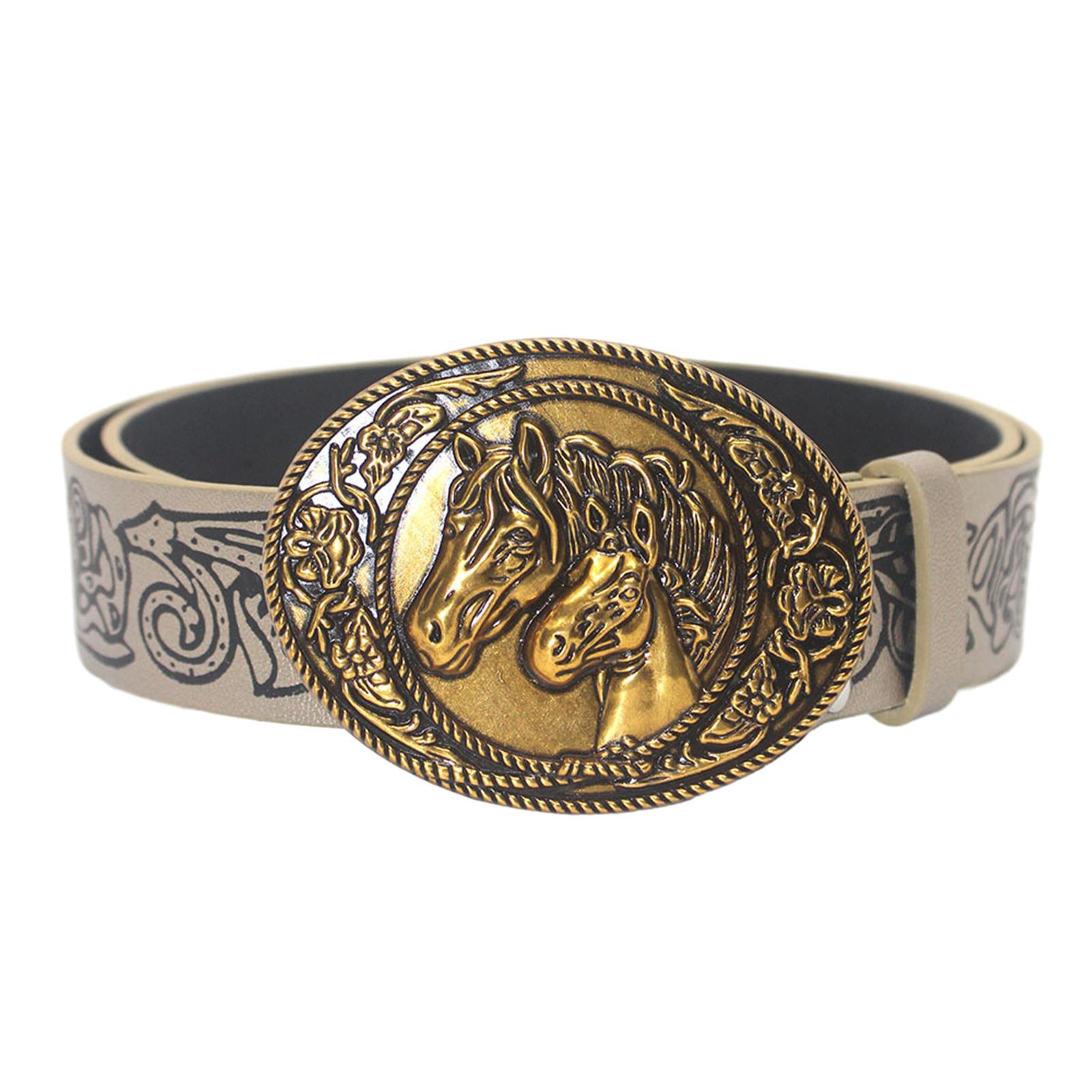 

Ремни с пряжками Western Leathers Ковбойский ремень с металлической пряжкой Винтажный ремень с гравировкой для мужчин Украшение для джинсов золотой