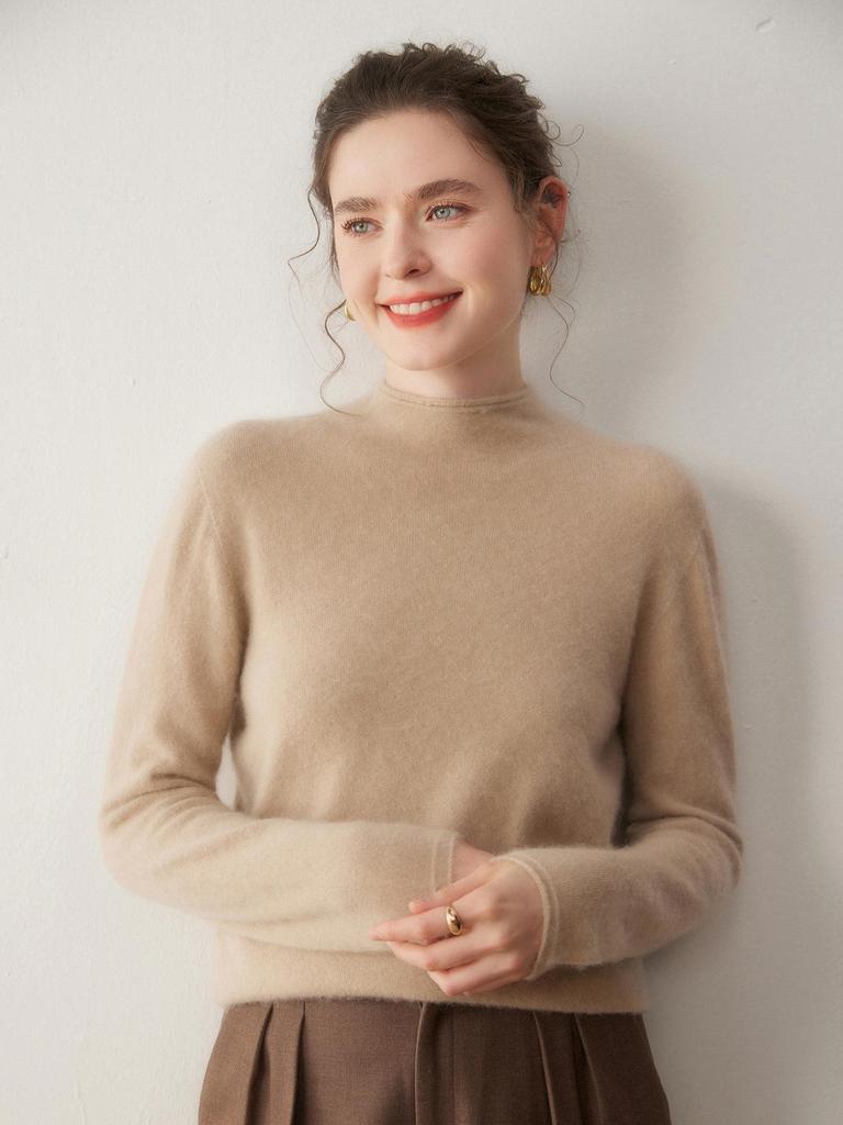 Women's Half-High Neck Baby Goat Cashmere Sweater - Thick, Soft, and Skin-Friendly for Autumn and Winter