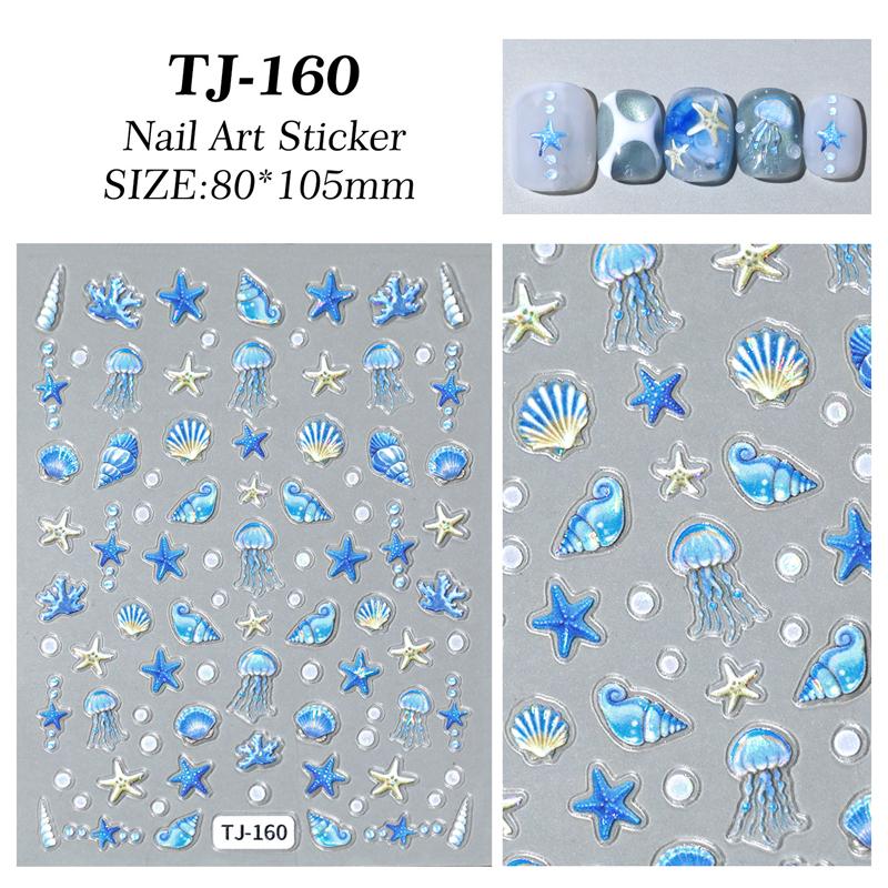 1 Foaie Autocolante Ocean pentru Artă pe Unghii Vară Stea de Mare Meduză Scoică Decal pentru Unghii Decorațiune În Relief Materiale Artă pe Unghii Manichiură Salon