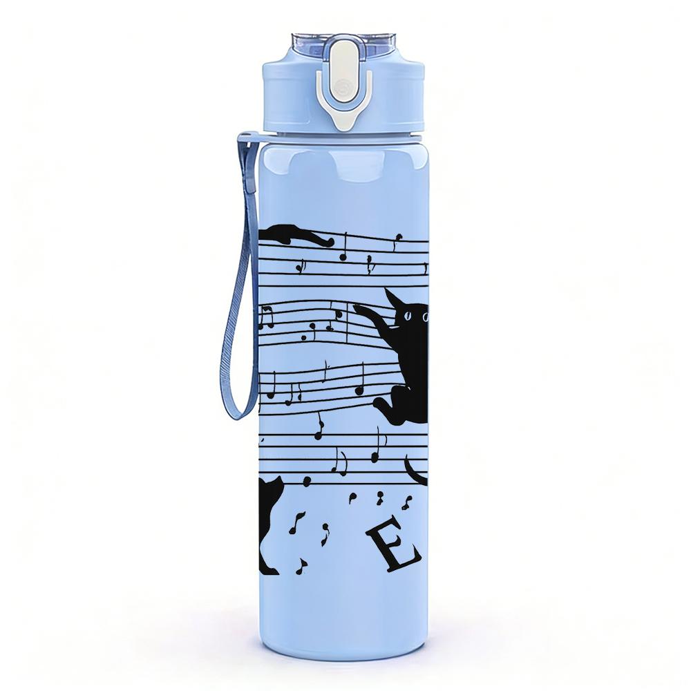 1PC Musical Note Black Cat 750ml Color Plastic Sports Water Bottle Leakproof Flip Straw Lid For Sports Office Home Use