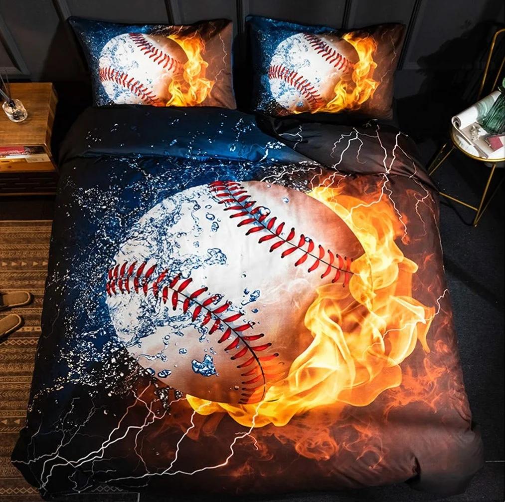 3D Sports Baseball Duvet Cover Set Teen Boys Men Bedding Set With Pillowcases Lightweight Sport Ball Theme Comforter Cover Sets