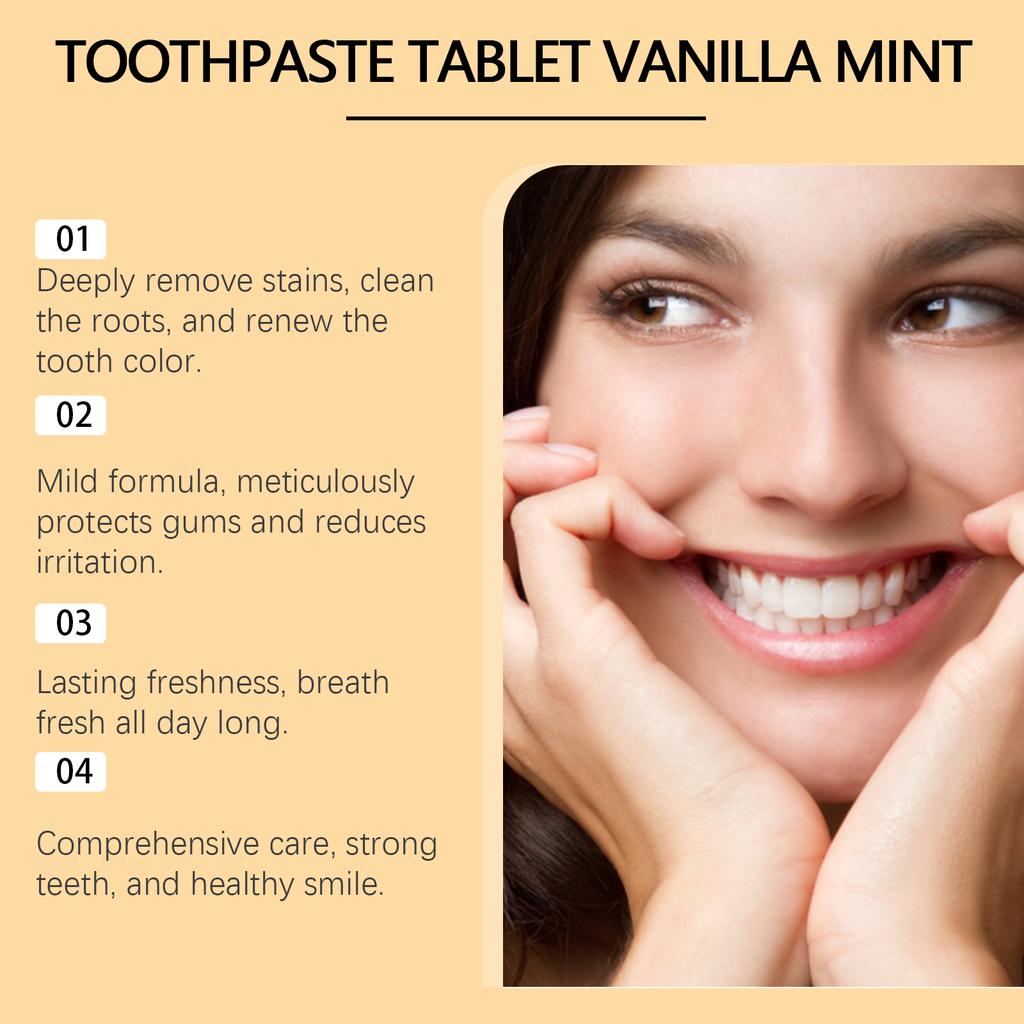 Vanilla Mint Toothpaste Tablets Deep Clean Teeth Stains Yellow Teeth Tartar Fresher Breath Portable Tooth Cleaning Tablets