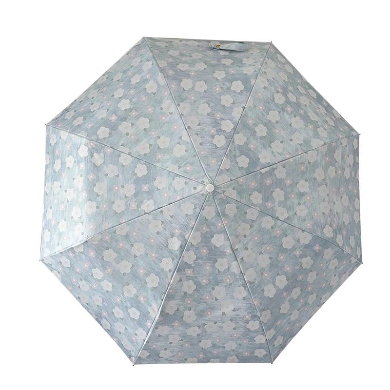 Floral Three-Fold Sun & Rain Umbrella