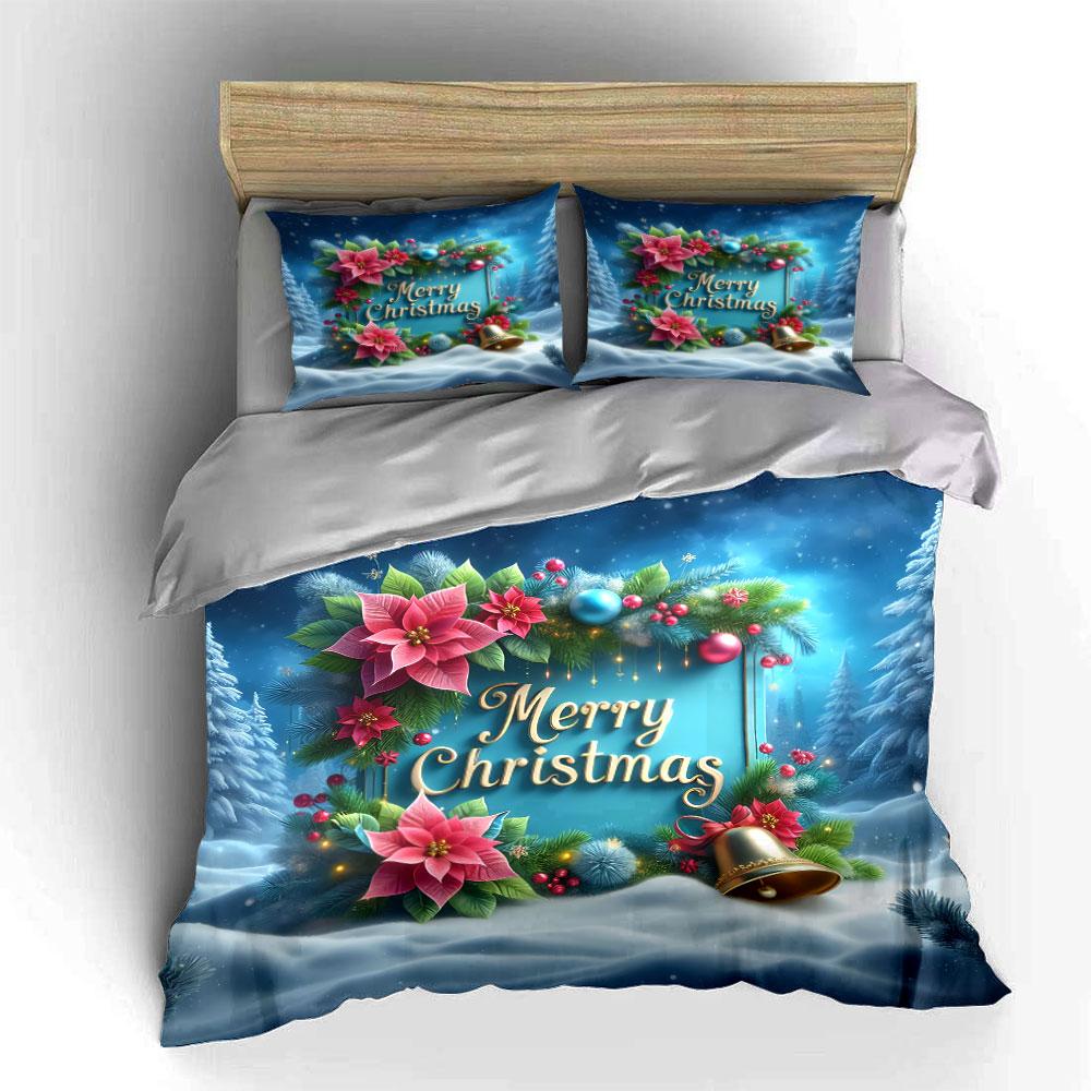 Christmas Poinsettia Decoration Bedding Duvet Cover Set Duvet Cover Pillowcases (1*Duvet Cover 2*Pillowcases, Without Duvet Insert)