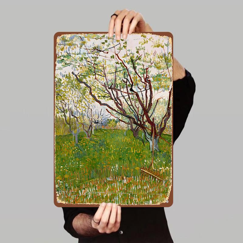 

Van Gogh Blossoming Orchard Oil Painting Custom Metal Tin Sign Home Decor Living Room Wall Art Hanging Painting 7.9x11.8In(20x30cm)