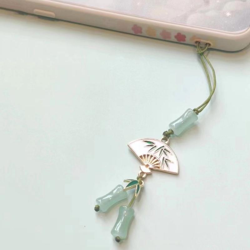 Stylish Cyan Pandas/Fan Phone Lanyard Trendy Han Costume Pendants Fashion Bamboo Joint Phone Charm Straps Ornaments