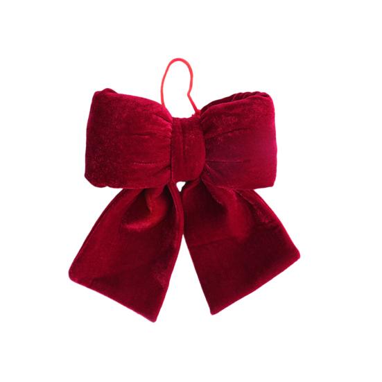 Red Christmas Velvet Bows Vintage Plush Stuffed Christmas Bows Hanging Ornament
