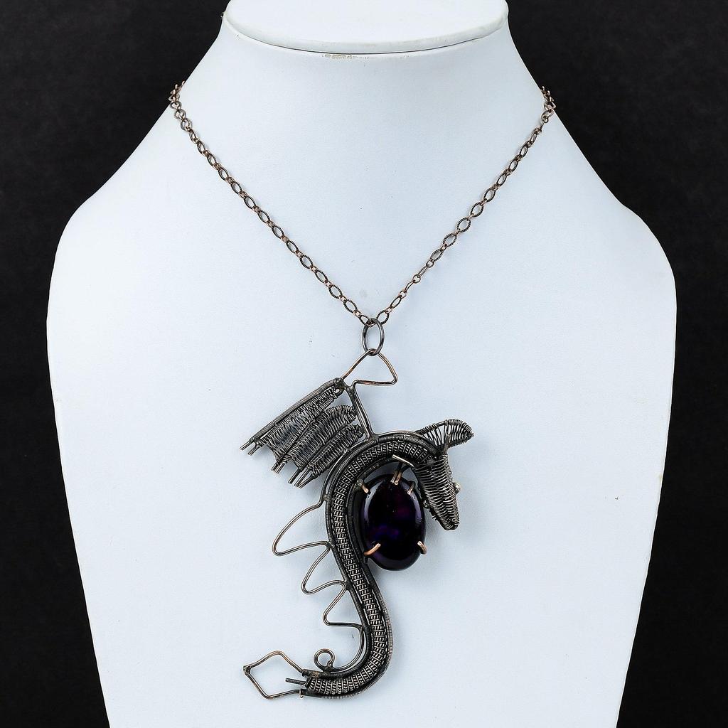 Purple Fire Labradorite Pendant Copper Wire Wrapped Gemstone Pendant Handmade Dragon Jewelry Wire Wrapping Pendant Copper Jewelry For Gift
