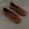 Sheepskin Version~ Retro Niche Suede Bow Round Head Loafers Women's Autumn Versatile Flat-soled Single Shoes