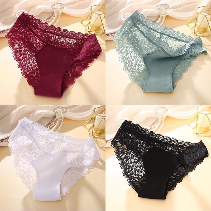 4 Stück/Set Sexy Perspektive Damen Rücken Spitze Höschen Patchwork Unterhosen Ausgehöhlte Dessous Unterwäsche Bequeme Slips