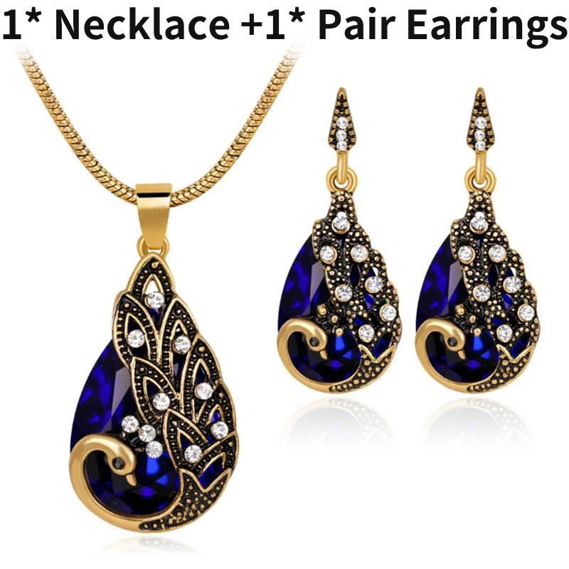 Elegant Alloy Peacock Jewelry Set Beautifully Crafted Gemstone Necklace And Earrings