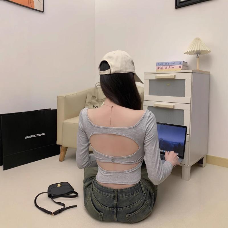 Clavicular-bone Cotton Autumn New Long Sleeve Pure Desire for Simple Style Slimming All Wear Outside Wear Inside Long Sleeve Base Shirt