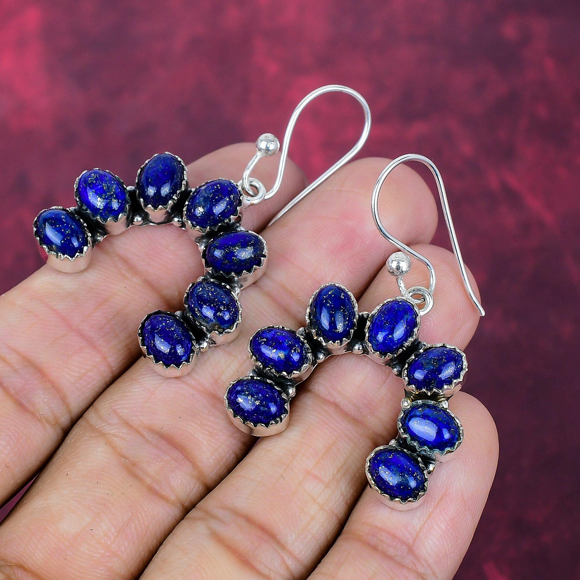 

Серьги из лазурита, ювелирные изделия ручной работы, серьги из стерлингового серебра 925 пробы, дизайнерские серьги с драгоценными камнями, подарок для мамы 1.85 Inches синий