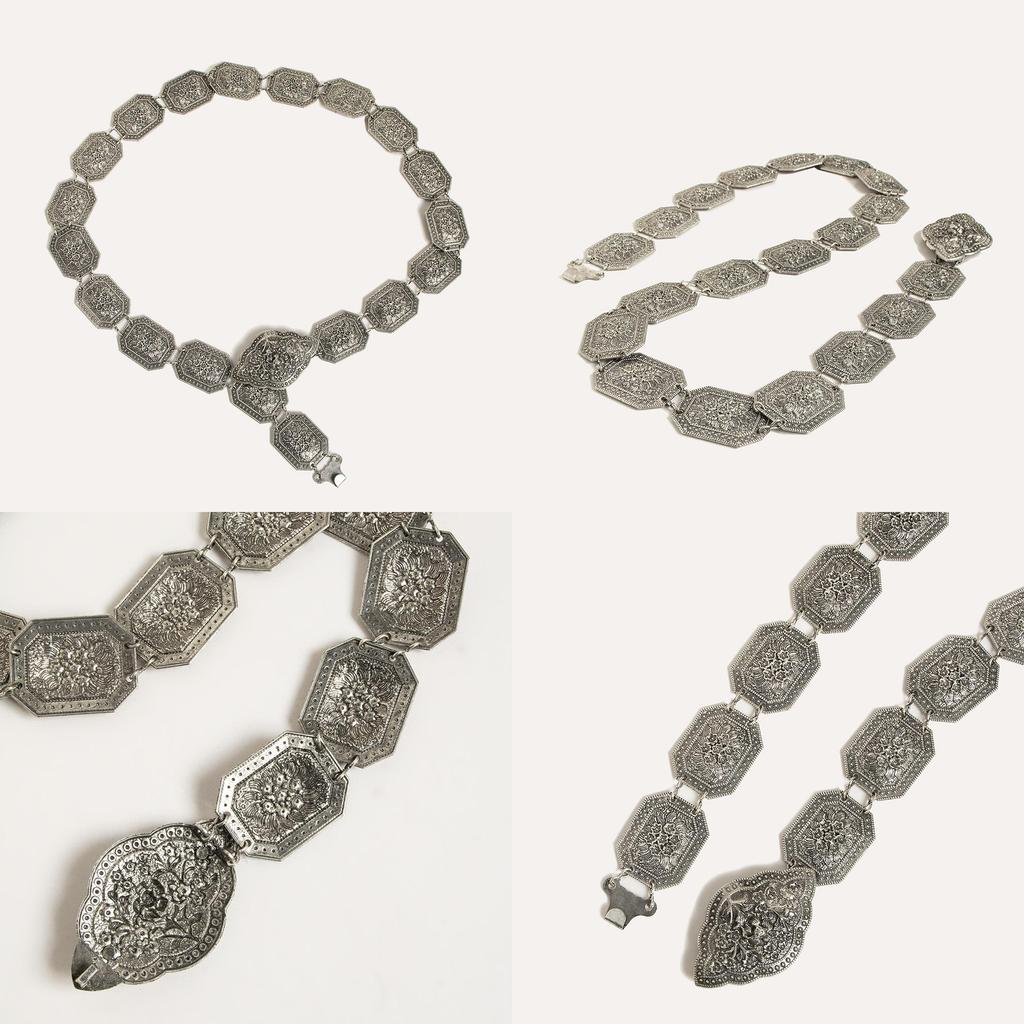 Geometric Waist Metal Chain For Women With Carved Design And Folk Fashion Style