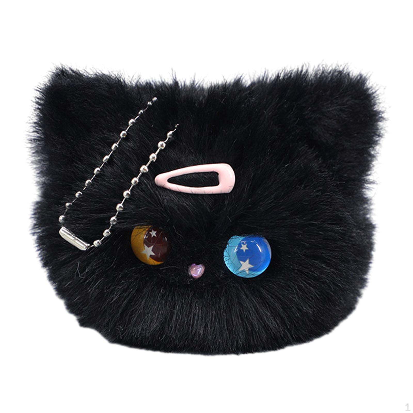 

Plush Cat Keychain Bag Charm Accessory Hanging Ornament Cartoon Stuffed Doll Toy for Black Brown blue