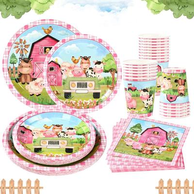Vaisselle jetable de ferme Assiettes en carton Gobelets Animaux de la ferme Décoration de fête d'anniversaire Cadeaux d'anniversaire pour enfants Fournitures Douche de bébé