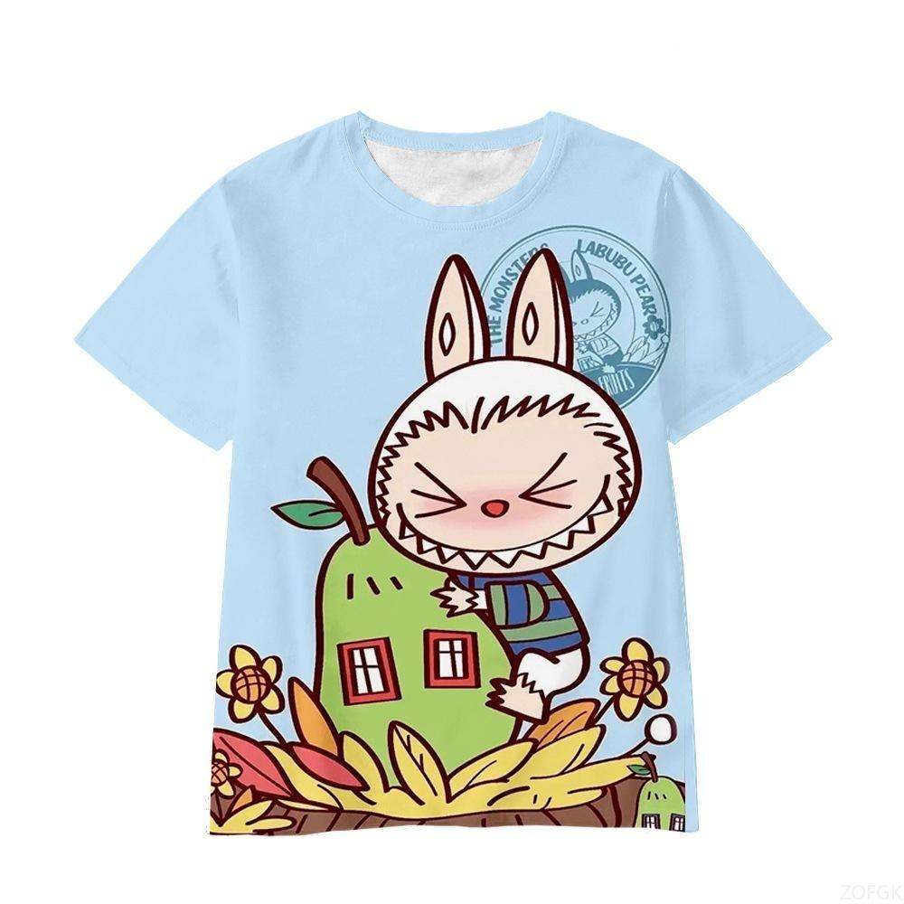 

Летняя милая детская футболка с мультяшным принтом Лабубу для мальчиков и девочек, модный топ для студентов 130