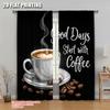 2pcs 2D Flat Printing Window Curtains Good Days Coffee Starts Machine Washable Polyester Without Electricity Family Party for