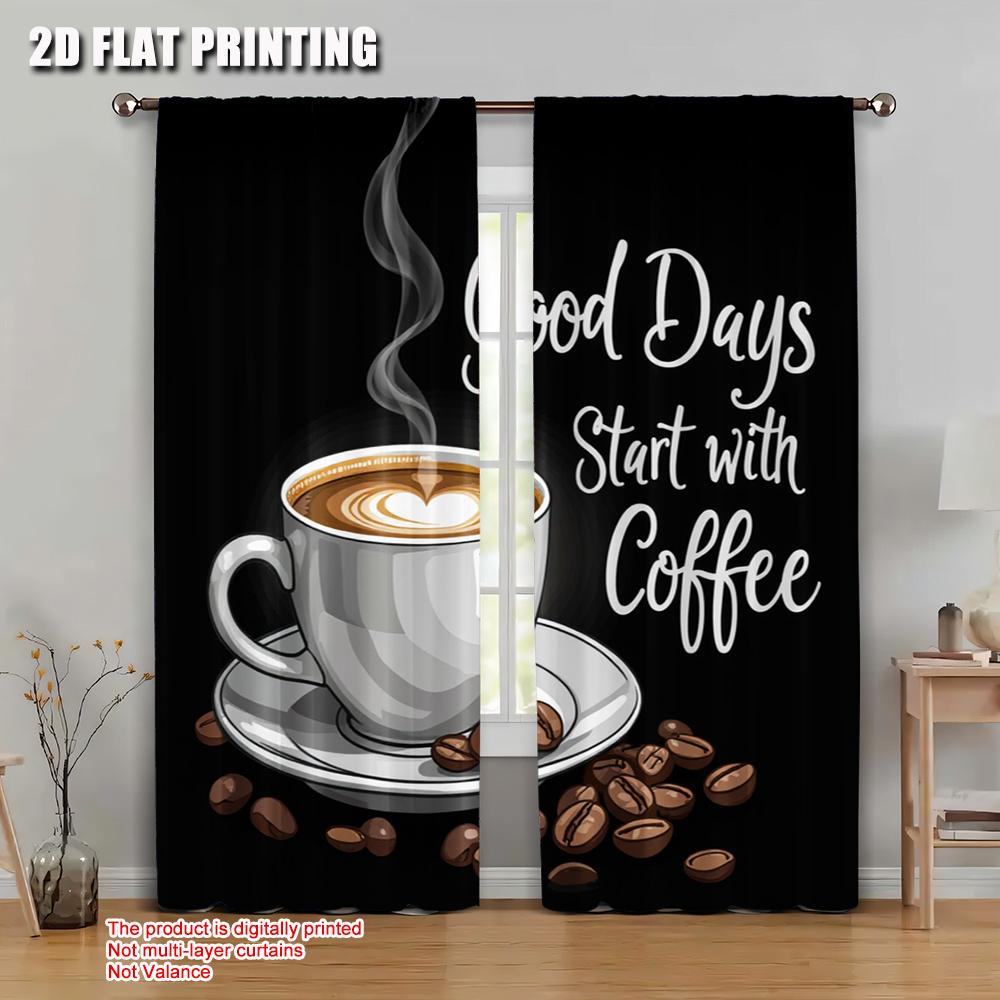 

Flat Printing Window Curtains Good Days Coffee Starts Polyester Without Electricity Family Party Curtain Set Of 2 Made Washable W100*H70(CM)-Rod Pocket&2PCS