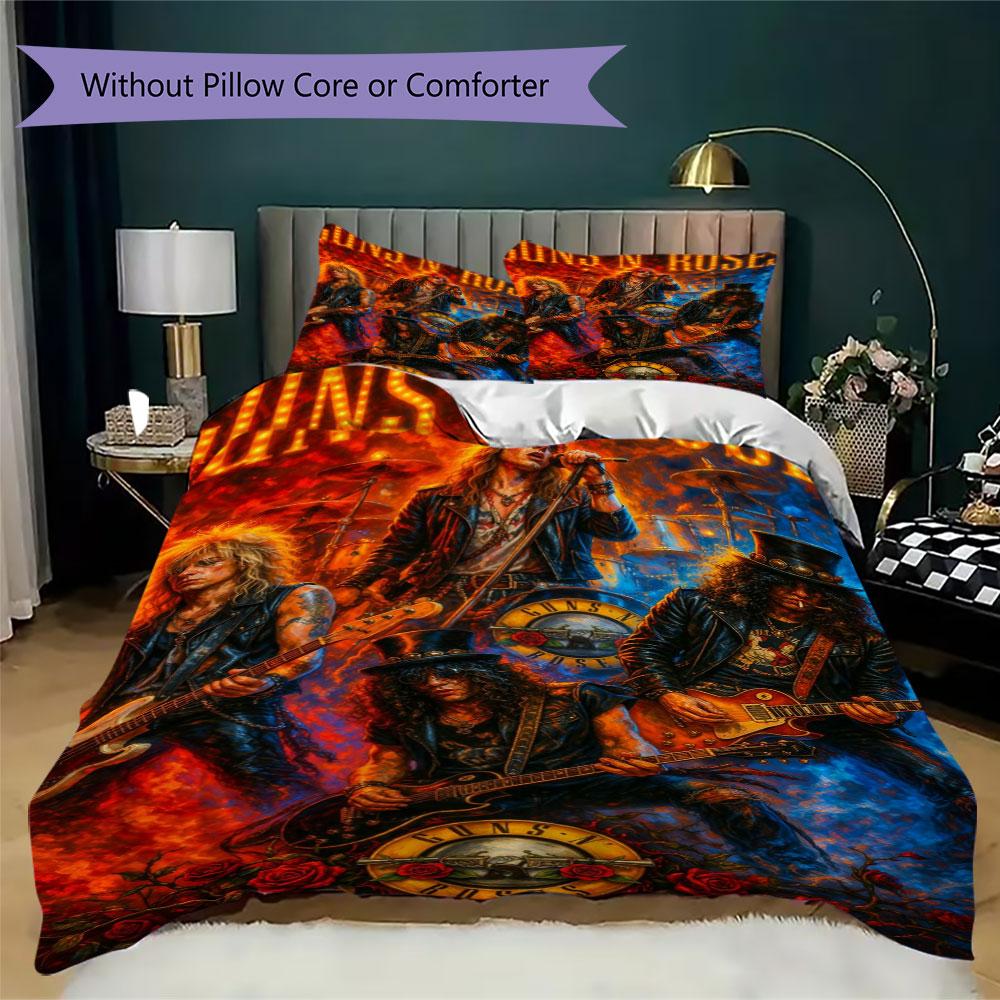 Guns N' Roses Rock Band Prints Bedding, Duvet Cover and Pillowcases, Birthday Gift (1 Duvet Cover + 2 Pillowcases, Pillow Insert Not included)JM001