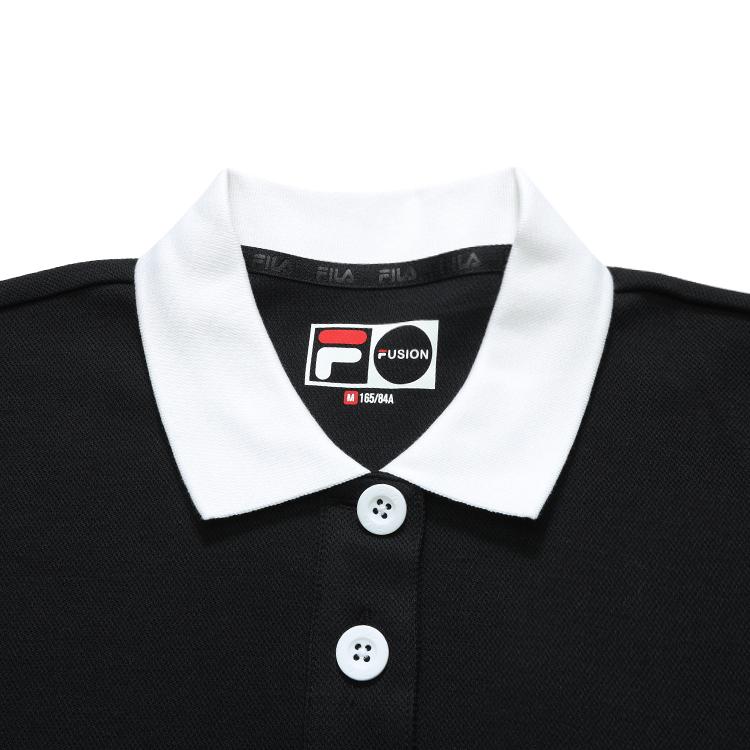 Fila Fusion Casual Knitted Lightweight Long Sleeve Polo Shirt Women Tops Deep-Black T11W223201F-BK