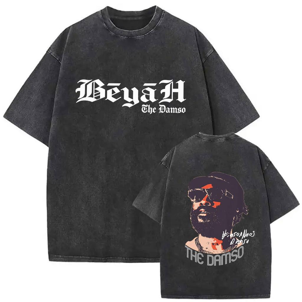 French Rapper Damso High Quality Vintage Washed ONeck Tshrit YK Mens Womens Casual Summer Clothes Oversized Short Sleeve Tees