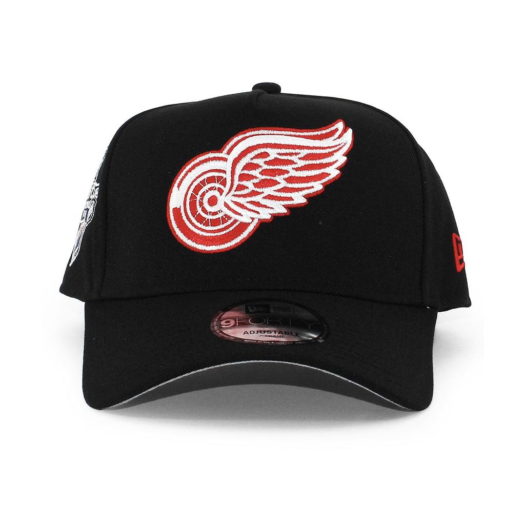 New Era 9FORTY Snapback Detroit Red Wings NHL 2008 Stanley Cup Grau UV EU mit farbigem Schirm und Seitenaufnäher, A-Frame, Exklusiv, Schwarz, Aufnäher, 940AF,