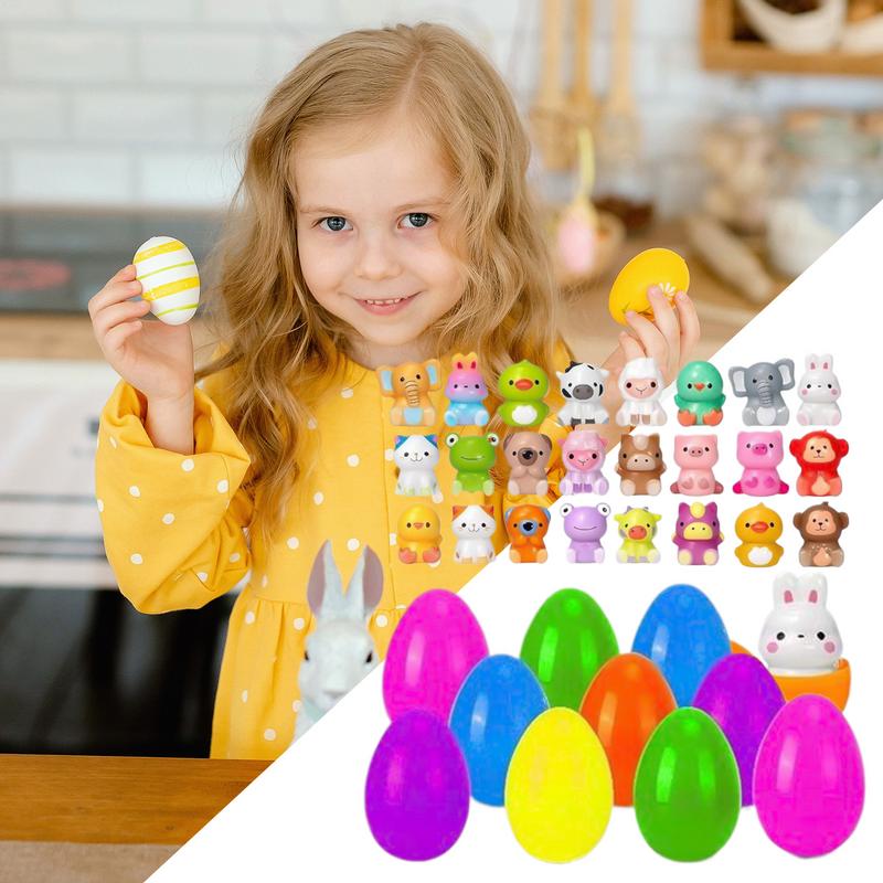 124 Pieces Slow Rebound Squeeze Animal Fidget Toys Prefilled Easter Eggs Bright Soft Prefilled Squishy Small Animal Toys