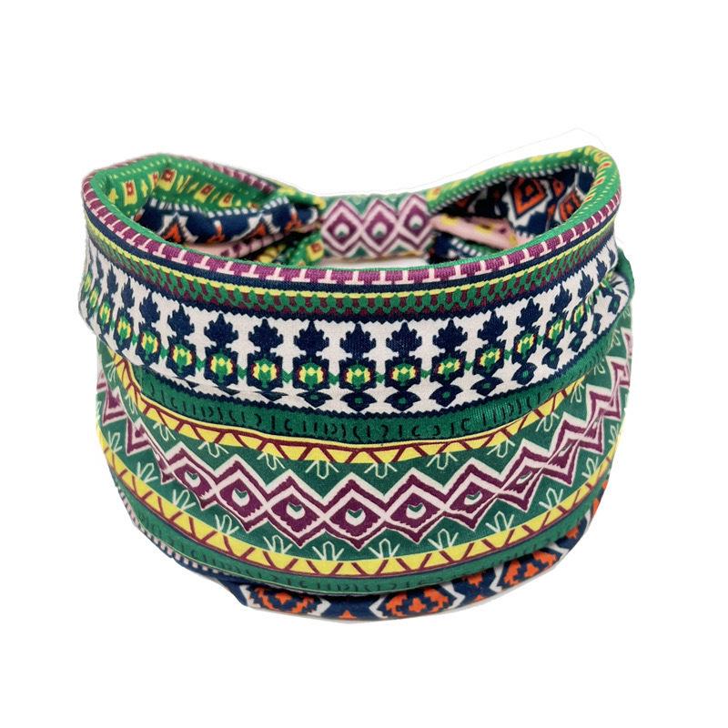 Bohemian Ethnic Print Sweat-Absorbent Wide Headband for Women
