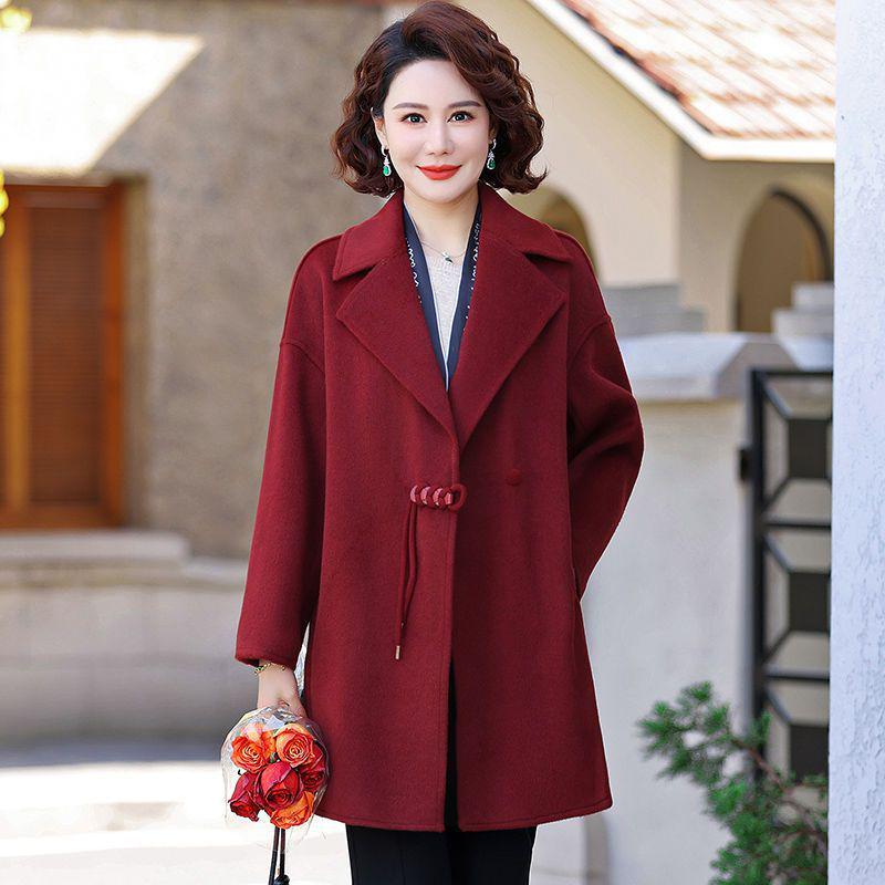 

Двустороннее шерстяное пальто мамы 2025: Модная демисезонная верхняя одежда средней длины для женщин среднего возраста XL 90-110 jin