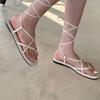 Flat-bottomed set of toe strap sandals fairy shoes 2025 new summer with skirt French niche strap Roman shoes