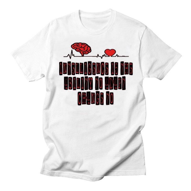 Creative Men TShirts Funny Geek Tops Intelligence Is The Ability To Adapt Change Letters Print Tee Male Oversized T Shirt