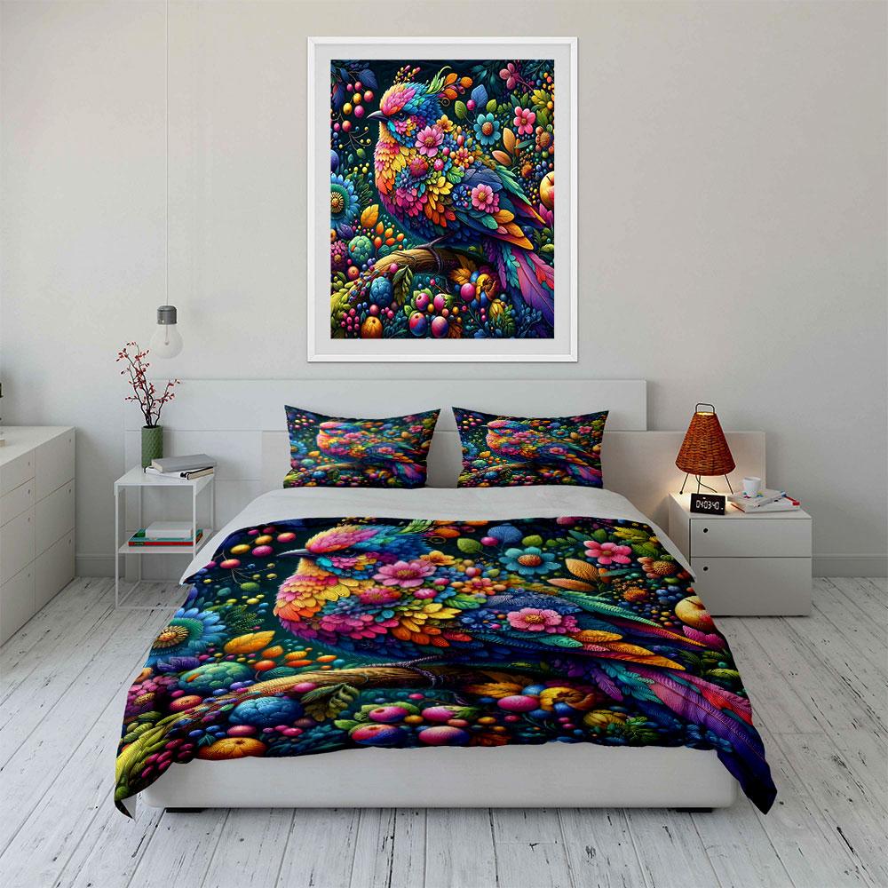 Colorful Floral Bird Art Set Multiple Sizes Kid'S And Adults' Bedroom Exquisite 3Pc Bedding Set, Gift