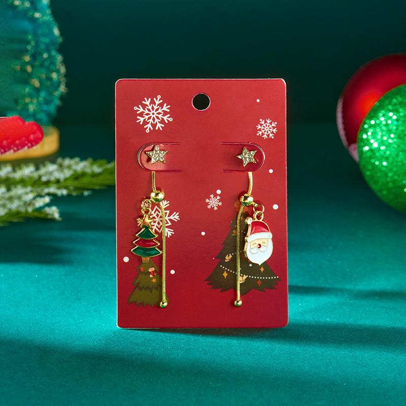 Asymmetric Moving Santa Claus Christmas Tree Drop Earrings For Women Zircon Star Snowman Bell Long Tassel Earring Party Jewerly