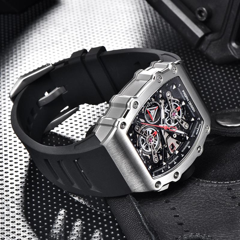 Pagani Design Reloj para hombre, multifuncional, de cuarzo, resistente al agua, tipo tonneau, de alta gama