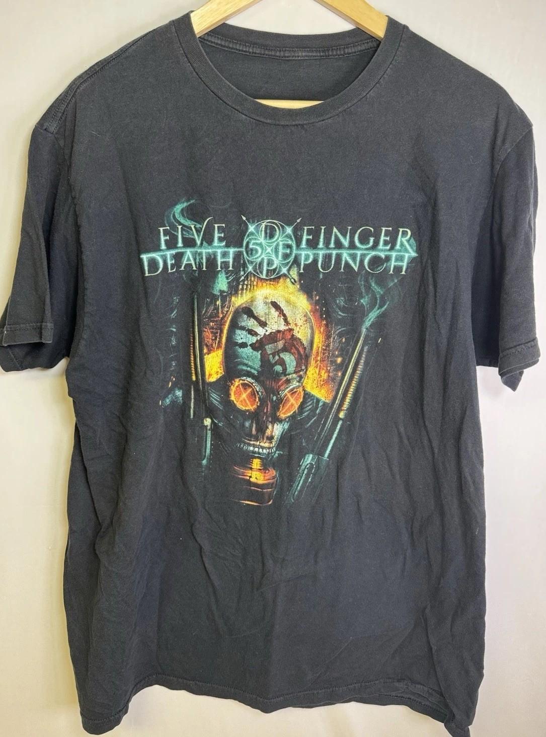 Five Finger Death Punch Band T Shirt Mens L Black Graphic Gas Mask Tee Unisex T-Shirt S