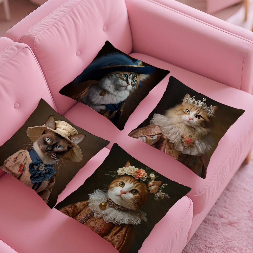 Renaissance Royal Cat Funny Pillow Case pattern printing pillowcase living room sofa cushion cover bedroom room decor