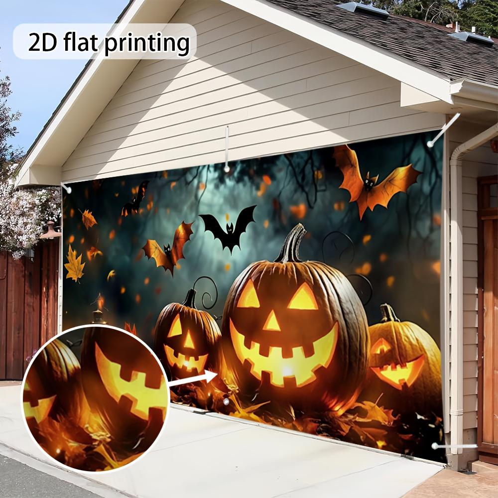 2D Plane 2D Door Banner 1pc Large Halloween Jack-o '-lantern and Bat Garage Door Cover - 2D Plane Outdoor Decoration