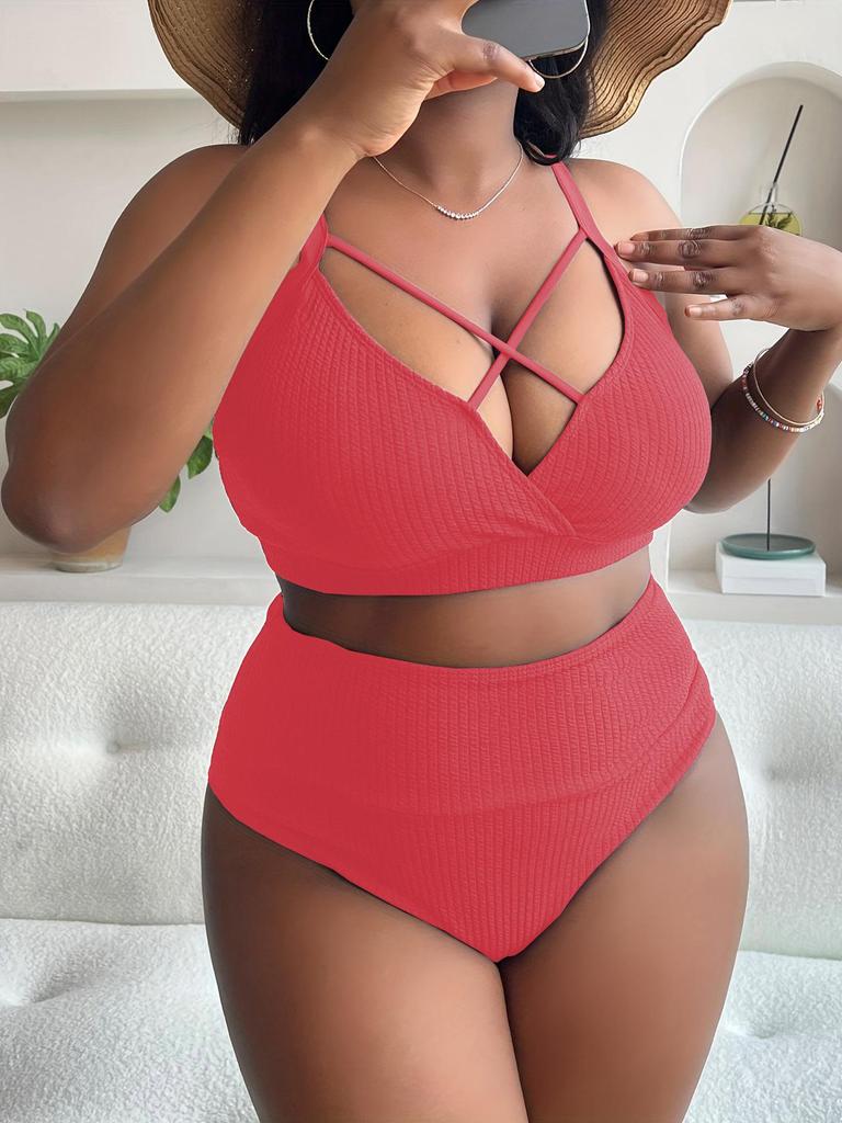 Women's Solid Color Swimwear Swimsuit Two Piece Beachwear Bikini Plus Size Bathing Suits