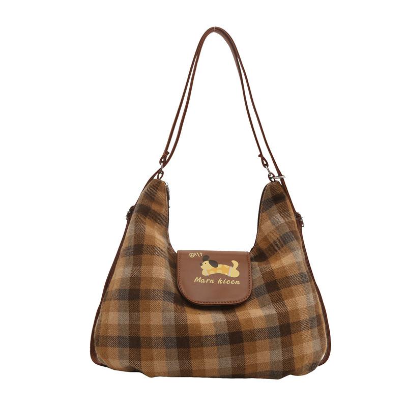 Karierte Polka Dot Dog Cloud Bag Große Kapazität College-Stil Rucksack Pendler Einkaufstasche Schultertasche Umhängetasche Damen