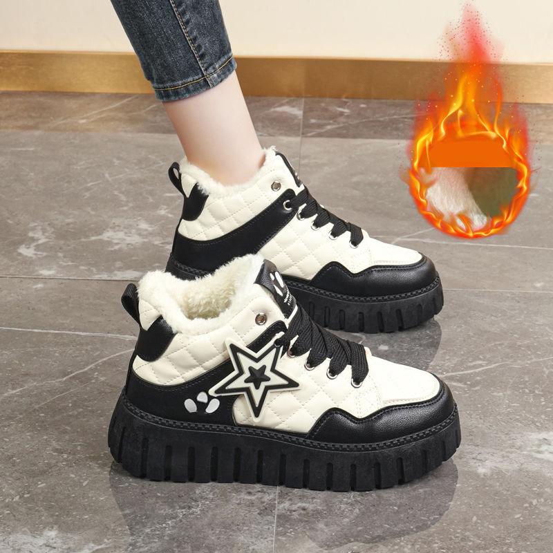 Winter Thickened Fleece Lined Sports Women's Shoes Padded Platform High Shoes Casual Comfortable Flat Heel Footwear