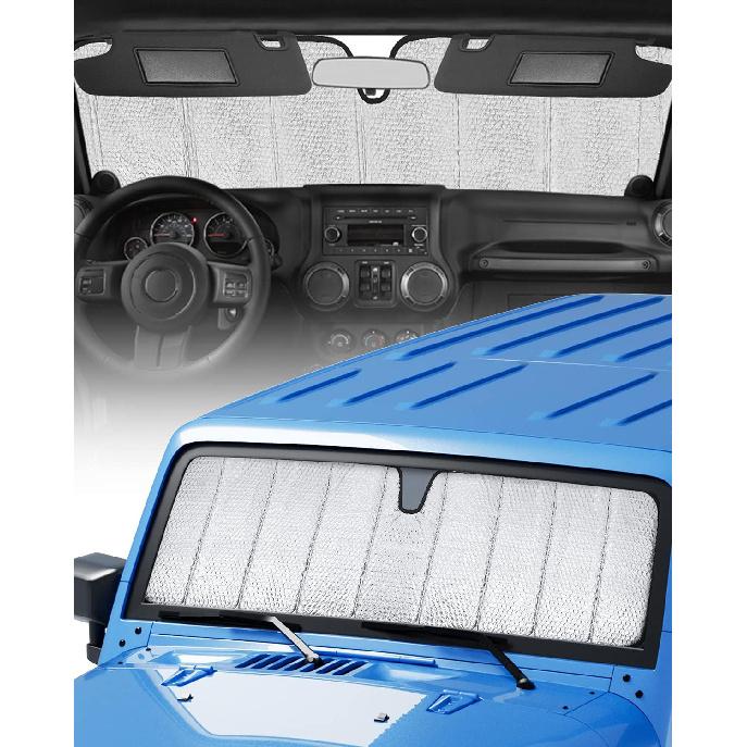 Windschutzscheiben-Sonnenschutz für Jeep Wrangler JL Gladiator JT JLU 2018-2024 Faltbarer Sonnenschutz Windschutzscheiben-Schutz Blöcke UV-Strahlen Windschutzscheiben-Sonnenschutz 1
