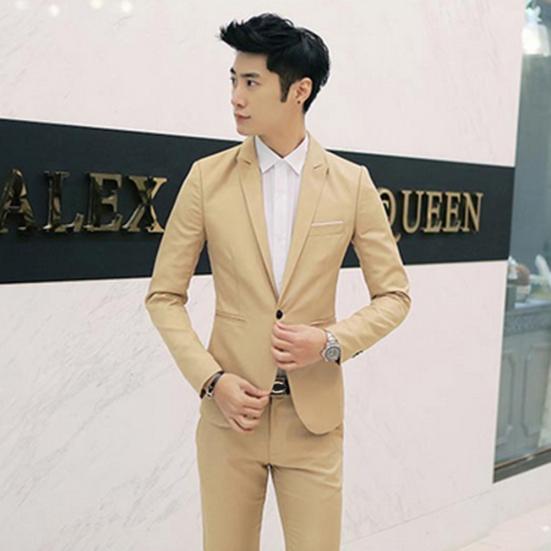 Men's Fashion One Button Suit Coat Wedding Business Casual Slim Lapel Jacket
