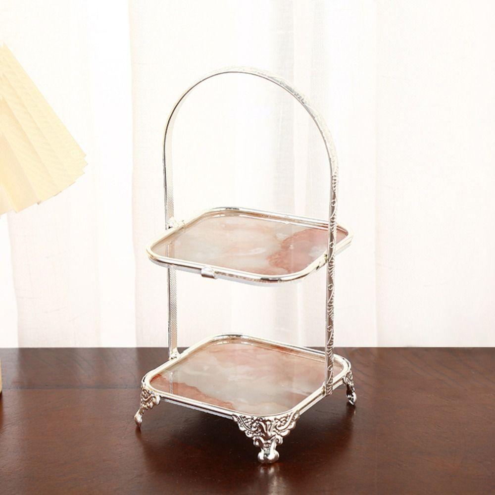 Iron Art Dessert Fruit Plate Two Layers Cake Stand Birthday Dessert Tray  Wedding Party
