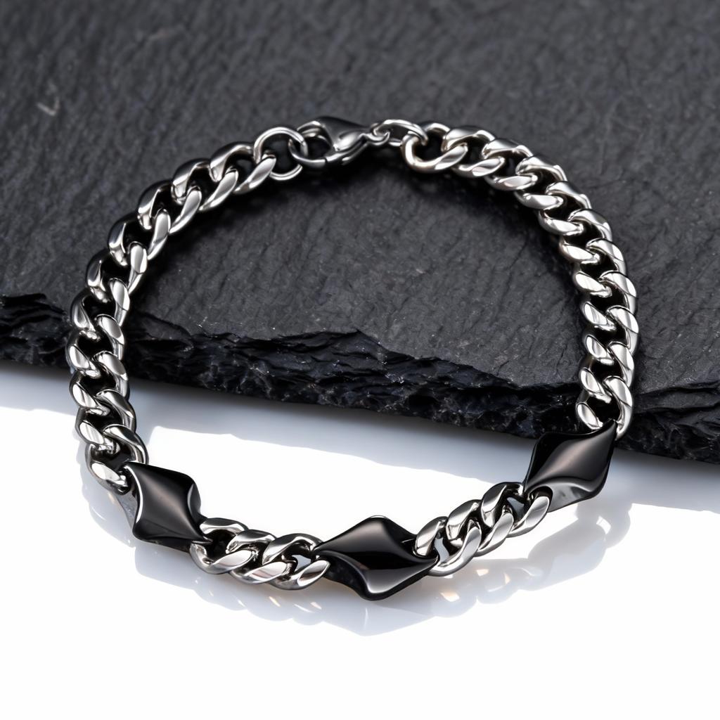 Cool Punk Stainless Steel Chain Bracelet for Men,21CM Silver Color Metal Chain Wristband,Hip Hop Jewelry Gift