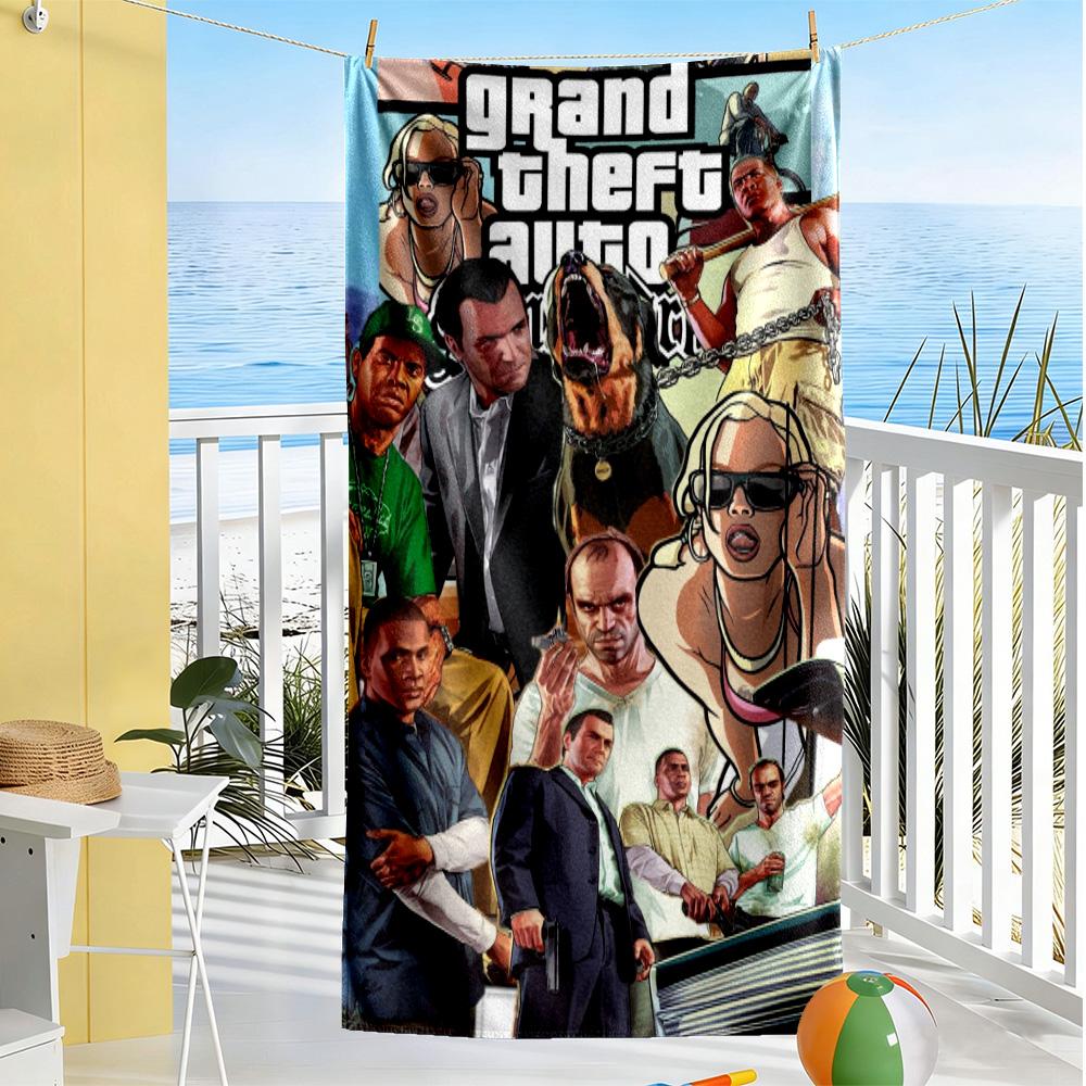 Grand Theft Auto Beach Towel High Absorbency Quick-Dry Comfortable Lightweight Perfect for Traveling Yoga Camping and Swimming