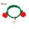 Christmas Gift for Women Bracelets, Red Green String Bracelet, Adjustable Rope Bracelet with Handmade Alloy Jewelry Charm And Tinsel Pom Poms, Holiday